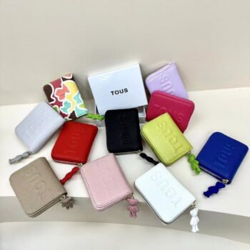 TOUS short small zipper bag, coin purse, bear pendant, wallet with box