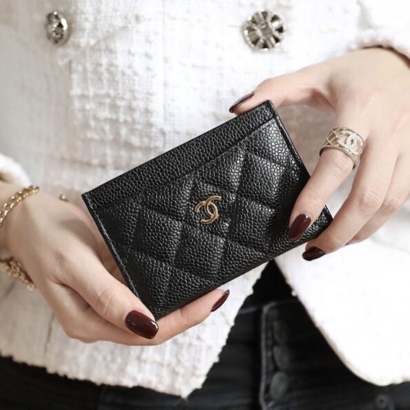 Real pickup bag ins women's fragrant wind diamond grid card slot caviar ultra-thin business card change certificate simple-comes with gift box - Image 3
