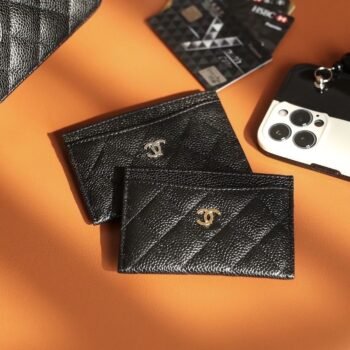 Real pickup bag ins women's fragrant wind diamond grid card slot caviar ultra-thin business card change certificate simple-comes with gift box