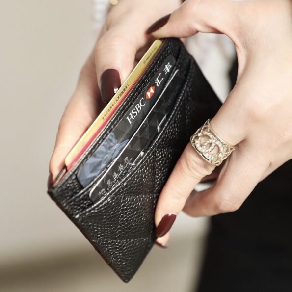 Real pickup bag ins women's fragrant wind diamond grid card slot caviar ultra-thin business card change certificate simple-comes with gift box - Image 8