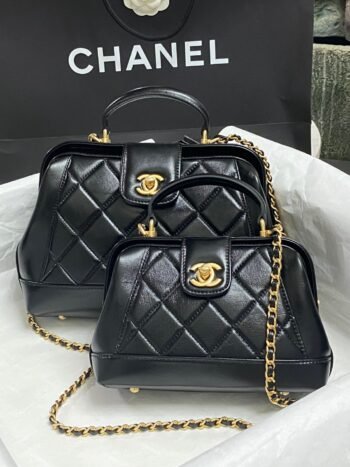 Genuine leather fashionable retro doctor bag crossbody chain clip bag makeup bag mini small hand carrying small fragrant style diamond grid bag-comes with gift box
