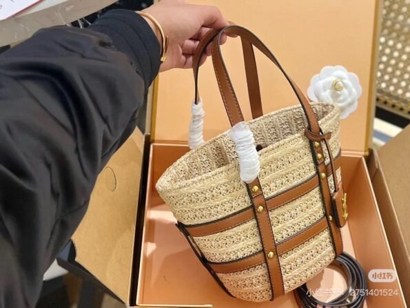 Japanese and Korean minimalist handmade vegetable baskets, woven bags, woven bags, women's summer versatile hand-held large capacity beach bags-comes with gift box - Image 6