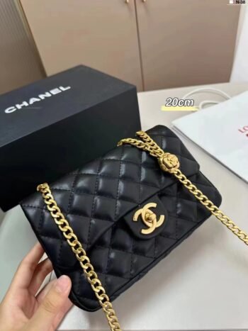 Genuine leather women's bag 2024 new small fragrant style diamond grid chain bag single shoulder crossbody bag-comes with gift box
