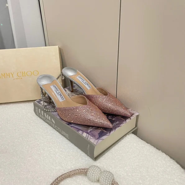 JIMMY CHOO EARLY SPRING POINTED-TOE RHINESTONE HEELED SANDALS - Image 3