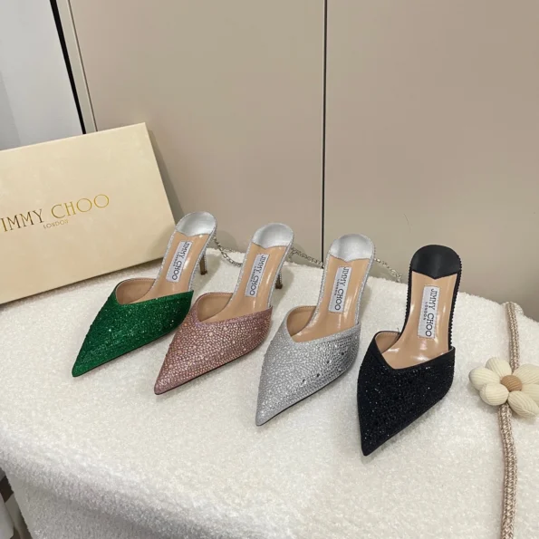 JIMMY CHOO EARLY SPRING POINTED-TOE RHINESTONE HEELED SANDALS - Image 1