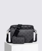 New Men's One Shoulder Casual Bag Versatile Crossbody Black Flower 3-in-1 Black Warrior Postman Bag Large Capacity-comes with gift box