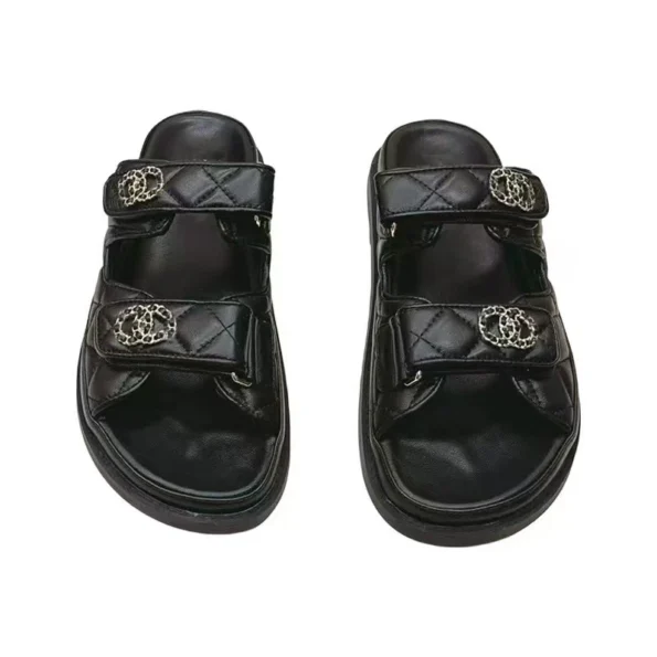 Chanel sandals velcro platform sole two-strap flip-flop chain buckle beach shoes for women - Image 2