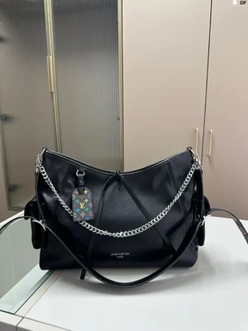 LV fashion chain shoulder bag, wide shoulder strap printed crossbody bag