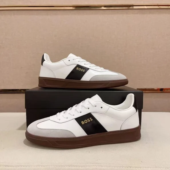 BOSS men's casual fashion flat low-top leather sneakers - Image 1