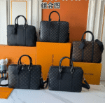 Black flower, old flower, black check, checkered, cross pattern men's briefcase series -no box